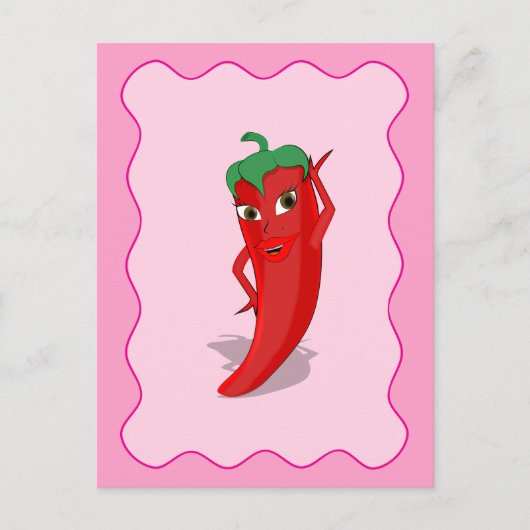 Red Hot Pepper Diva Pink Wavy Border Briefkaart (Voorkant)