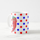 Red Hot Pepper Diva Red Blue Polka Dots Coffee Mok (Voorkant links)