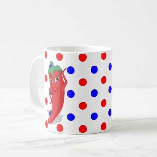 Red Hot Pepper Diva Red Blue Polka Dots Coffee Mok (Voorkant links)