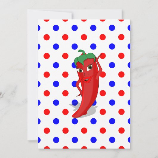 Red Hot Pepper Diva Red Blue Polka Dots Kaart (Voorkant)