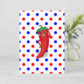 Red Hot Pepper Diva Red Blue Polka Dots Kaart (Staand voorkant)