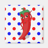 Red Hot Pepper Diva Red Blue Polka Dots Magneet (Voorkant)