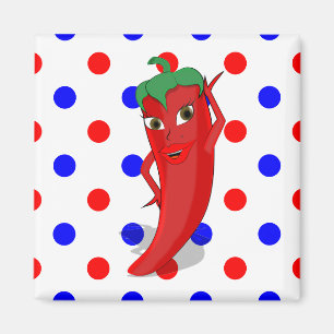 Red Hot Pepper Diva Red Blue Polka Dots Magneet