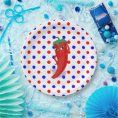 Red Hot Pepper Diva Red Blue Polka Dots Papieren Bordje (Feest)