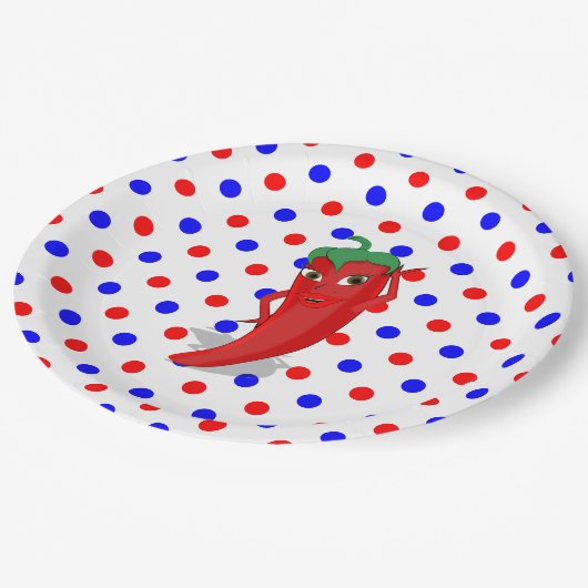 Red Hot Pepper Diva Red Blue Polka Dots Papieren Bordje (Gekanteld)