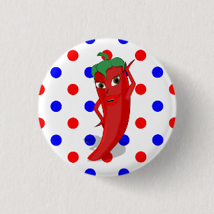 Red Hot Pepper Diva Red Blue Polka Dots Ronde Button 3,2 Cm