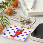 Red Hot Pepper Diva Red Blue Polka Dots Sleutelhanger (Voorkant Rechts)