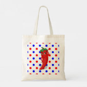 Red Hot Pepper Diva Red Blue Polka Dots Tote Bag (Achterkant)