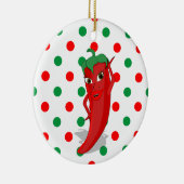 Red Hot Pepper Diva Red Green Polka Dots Keramisch Ornament (Rechts)