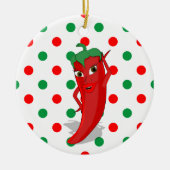 Red Hot Pepper Diva Red Green Polka Dots Keramisch Ornament (Voorkant)