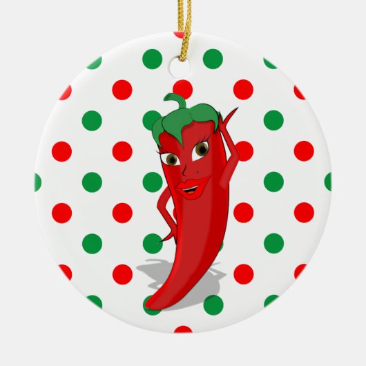 Red Hot Pepper Diva Red Green Polka Dots Keramisch Ornament (Voorkant)