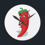 Red Hot Pepper Diva Ronde Klok<br><div class="desc">Een rode en hete peper cartoon. Oorspronkelijk ontwerp. . Cadeauidee.</div>