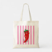 Red Hot Pepper Diva roze witte strepen Tote Bag (Achterkant)