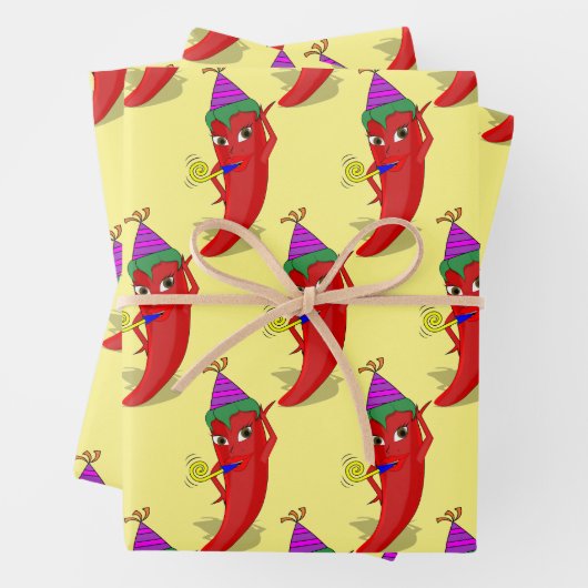 Red Hot Pepper Diva Verjaardagsviering Custom Inpakpapier Vel (In situ)