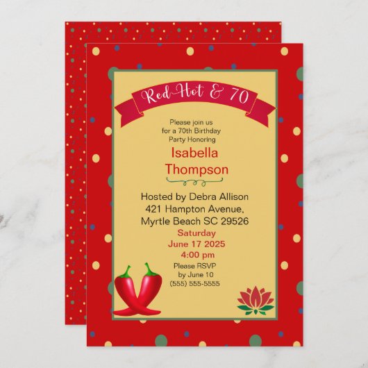Red Hot Peppers 70th Birthday Invitation Kaart (Voorkant / Achterkant)