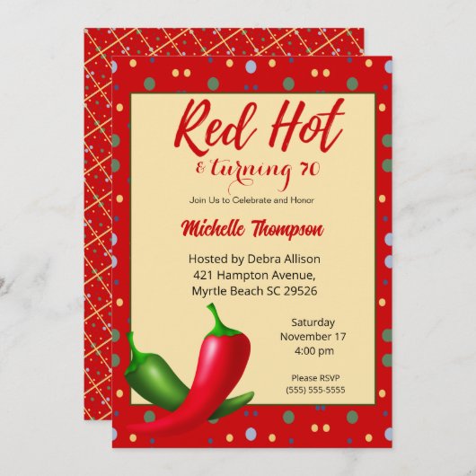 Red Hot Peppers 70th Birthday Invitation Kaart (Voorkant / Achterkant)