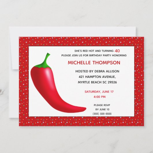 Red Hot Perpper 40th Birthday Invitations Kaart (Voorkant)