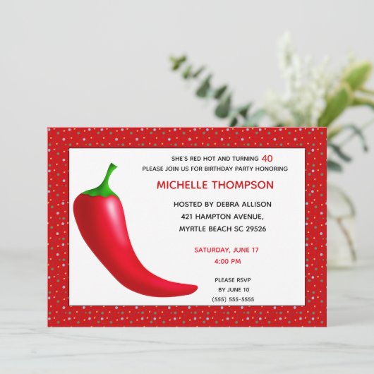 Red Hot Perpper 40th Birthday Invitations Kaart (Staand voorkant)
