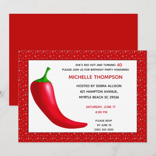 Red Hot Perpper 40th Birthday Invitations Kaart (Voorkant / Achterkant)