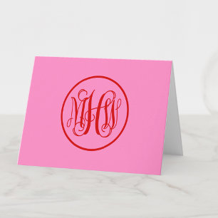 Red Hot Pink 3 Initiaal Vine Script Monogram DIY B Bedankkaart