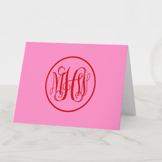 Red Hot Pink 3 Initiaal Vine Script Monogram DIY B Bedankkaart