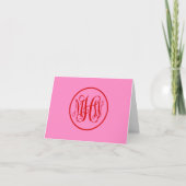 Red Hot Pink 3 Initiaal Vine Script Monogram DIY B Bedankkaart (Voorkant)
