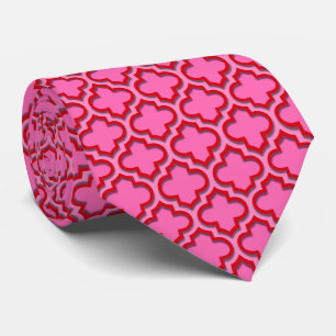 Red Hot Pink Moroccan Quatrefoil Pattern #5DS Stropdas