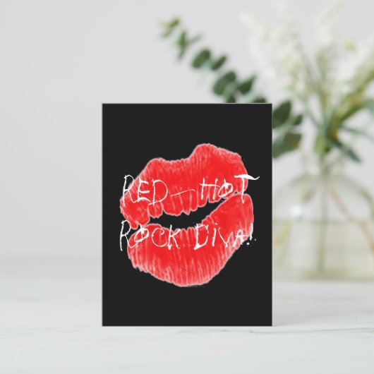 Red Hot Rock Diva Lips IV Briefkaart (Staand voorkant)