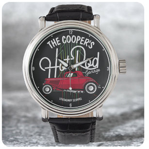 Red Hot Rod Garage Pinstripeert ELKE NAAM Vintage  Horloge