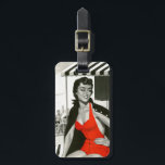 Red Hot Woman Bagagelabel<br><div class="desc">Artist:onbekend | Vrouw in een rood badpak met mannen in het zwembad</div>