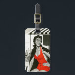 Red Hot Woman Bagagelabel<br><div class="desc">Artist:onbekend | Vrouw in een rood badpak met mannen in het zwembad</div>