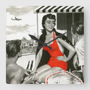 Red Hot Woman Vierkante Klok