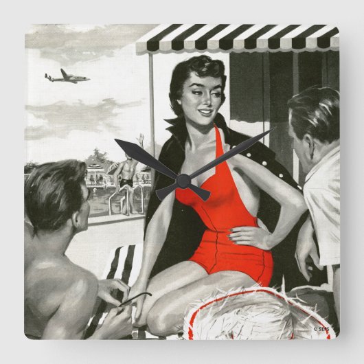 Red Hot Woman Vierkante Klok (Voorkant)