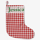 Red Houndstooth Custom Monogram kerststop Kleine Kerstsok (Voorkant)