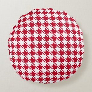 Red Houndstooth-herstellingspatroon Rond Kussen