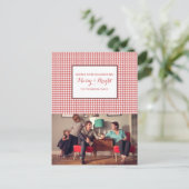 Red Houndstooth Holiday Foto Briefkaart (Staand voorkant)