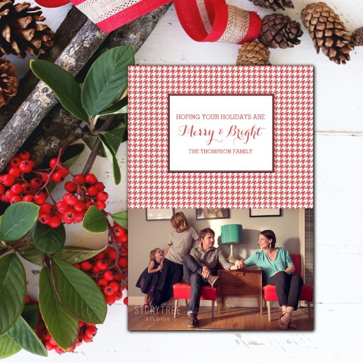 Red Houndstooth Holiday-fotokaart Kaart