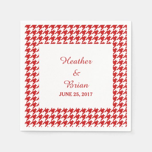 Red Houndstooth Wedding Paper Napkins Servetten (Voorkant)