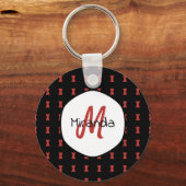 Red Hourglass Black Widow Pattern Monogramname Sleutelhanger (Voorkant)