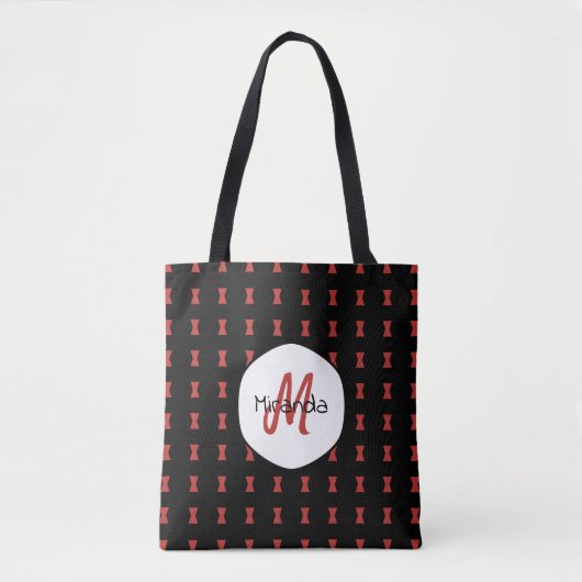 Red Hourglass Black Widow Pattern Monogramname Tote Bag (Voorkant)
