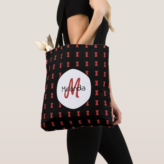 Red Hourglass Black Widow Pattern Monogramname Tote Bag (Dichtbij)