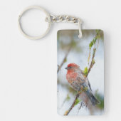 Red House Finch Bird Painting Initiaal Vogelkijker Sleutelhanger (Voorkant)