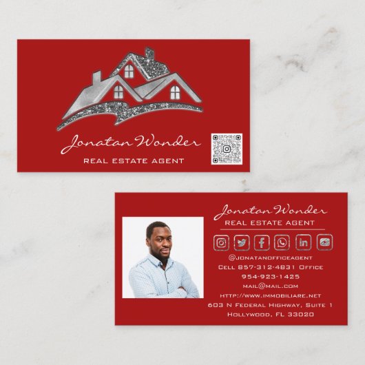 Red House Social Media Logo Real Estate Agent Visitekaartje (Voorkant / Achterkant)