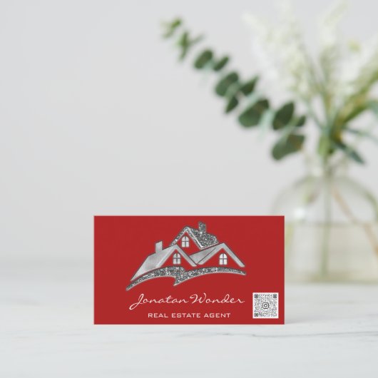 Red House Social Media Logo Real Estate Agent Visitekaartje (Staand voorkant)