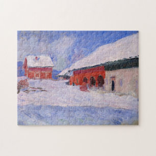 Red Houses Bjornegaard Snow Norway Monet Fine Art Legpuzzel