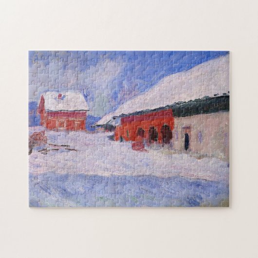 Red Houses Bjornegaard Snow Norway Monet Fine Art Legpuzzel (Horizontaal)