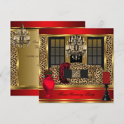 Red Housewarming Party Chandelier Leopard Gold Kaart (Voorkant / Achterkant)