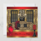 Red Housewarming Party Chandelier Leopard Gold Kaart (Voorkant)