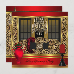Red Housewarming Party Chandelier Leopard Gold Kaart