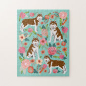 Red Husky Dog Florals Legpuzzel (Verticaal)